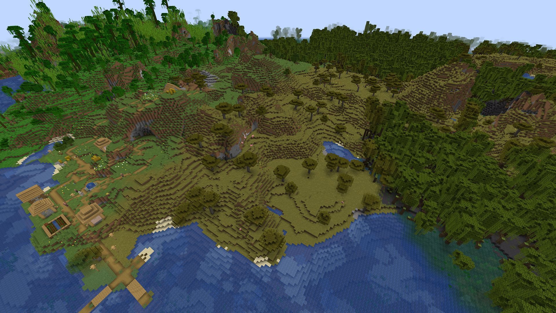 This Minecraft armadillo seed's closest village has a strange generation (Image via Mojang)